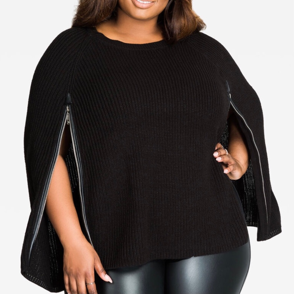 Ashley Stewart Zipper Sweater Poncho 1X Black